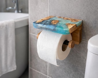 Toilet Paper Holder with Shelf – Modern Wooden Bathroom Decor
