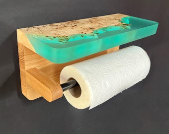 kitchen paper towel holder from wood and epoxy resin,paper towel dispenser,unique paper towel holder
