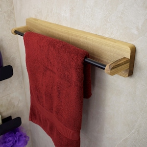 Porte-serviettes en bois, porte-serviettes de salle de bain en bois de noyer massif naturel, présentoir mural pour sèche-linge à long cintre
