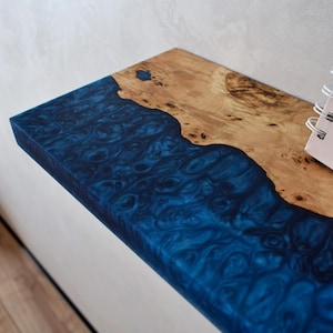 Floating Shelf Wood&Epoxy Resin,Wooden Wall Shelves,Hanging Shelves,Wall Mounted Bookshelves,Solid Wood Floating Shelves,Bedside Shelf