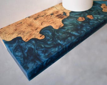 live edge floating shelf wood & epoxy resin,unique wall shelf for bedroom,kitchen,bar or living room,custom wooden shelves