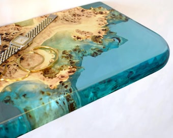 Live Edge Wooden & Epoxy Shelf,Floating Wall Shelves,Poplar Wood Shelf,Modern Home Decor,Unique Entryway or Bathroom Decor,Resin Art Shelf