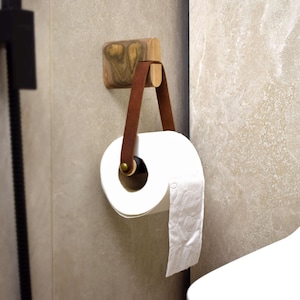 Porta carta igienica da parete in legno, porta rotolo di carta igienica in pelle, porta rotolo di carta igienica in legno, accessori per l'arredo del bagno, mensola per carta igienica