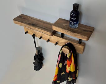 Wooden wall hanger,walnut key holder,scandinavian entryway hanger,modern wall hook,wood wall coat rack with shelf,farmhouse coat rack