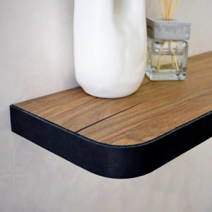 Designer Wall Shelves,Wood & Leather Floating Shelf,Wooden Shelf with Leather Strap,Scandinavian Walnut Shelf,Wall Decoration,Japandi Shelf