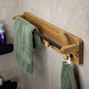 Wood Towel Holders,Bathroom Wall Mounted Towel Rack,Wooden Towel Wall Shelf,Modern Towel Organiser,Walnut Towel Hanger,Rustic Home Decor