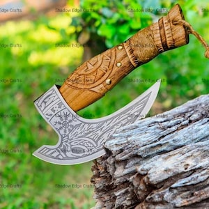 Viking Pizza Cutter Axe - Handmade Carbon Steel Blade Axe Pizza Cutter | Wood Handle Kitchen Tool | Gift for Chef, Dad, Groomsmen Gifts