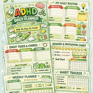 Paquete de planificadores para niños con TDAH / Rutina diaria, planificador semanal, registro de hábitos (descarga instantánea)