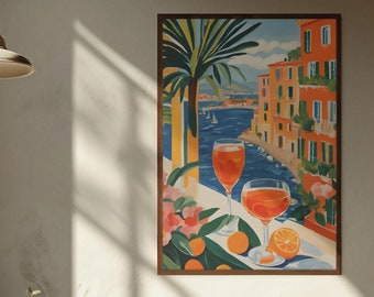 Aperol Spritz Wall Art, Aperol Spritz Bar Cart Art, Aperol Spritz Cocktail Print, Printable Vintage Cocktail Poster, Cocktail Bar Decor Art