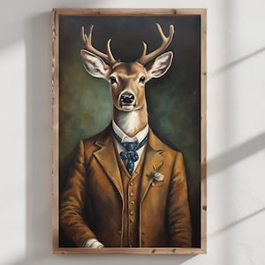 Retrato de veado-veado, arte de parede de veado-bambi, pintura renascentista, pôster de retrato de animal vintage, pintura de animal de estimação, arte de parede de animal-de-corça renascentista
