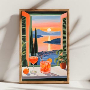 Colorful Aperol Spritz Kitchen Print, Aperol Spritz Wall Art, Bar Cart Art, Aperol Spritz Art Print, Bar Cart Decor, Vintage Cocktail Poster