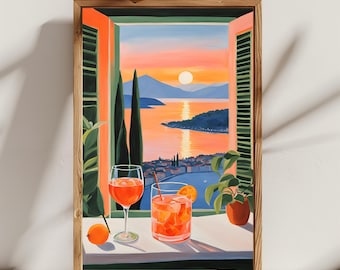 Colorful Aperol Spritz Kitchen Print, Aperol Spritz Wall Art, Bar Cart Art, Aperol Spritz Art Print, Bar Cart Decor, Vintage Cocktail Poster
