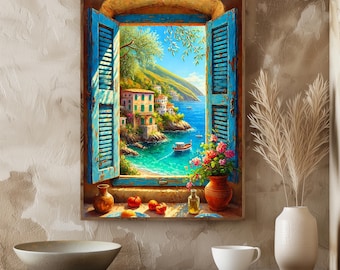 Fauvism Open Window Wall Art, Henri Matisse Style Painting, Vintage Matisse Poster, Colorful Open Window, Mediterranean Sea View Wall Art