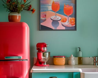 Retro Sunset Cocktail Poster, Aperol Spritz Wall Art, Vintage Cocktail Decor, Aperol Spritz Cocktail Art Print, Sunset Art, Bar Cart Decor