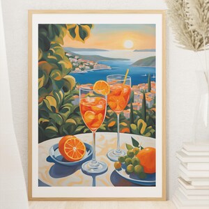 Żywy nadruk Aperol Spritz na stylowy wózek barowy, nadruk Aperol Spritz, nadruk artystyczny na wózek barowy, plakat koktajlowy, sztuka ścienna Aperol Spritz