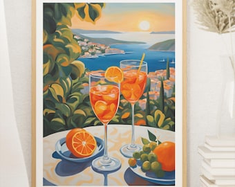 Vibrant Aperol Spritz Print for Your Stylish Bar Cart, Aperol Spritz Print, Bar Cart Art Print, Cocktail Poster, Aperol Spritz Wall Art