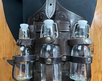 Leather belt TRIPLE bottle holder - Handcrafted - LARP, Cosplay, Renfair, Elfic, Cinema, Theatre
