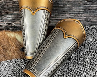 ANTONIUS leather bracelets silver and gold - Handmade - Perfect for LARP, Cosplay, Renfair, Cinema and Theater