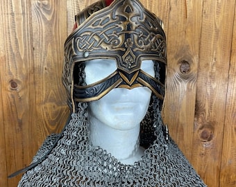 Decorated Leather Helmet in Viking Style - handcrafted- perfect for Larp, cosplay, cinema and theatre