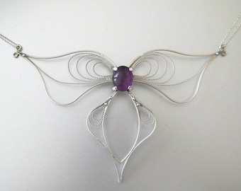 Handmade Amethyst Sterling Silver Filigree Pendant