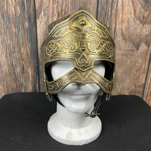 Verzierter Leder Bronze Helm im Wikinger Stil - Handarbeit - Perfekt für Larp, Cosplay, Kino und Theater