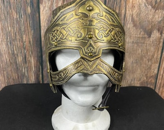 Handcrafted Leather Viking Helmet: Bronze Finish, Larp Cosplay