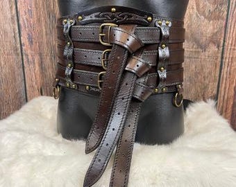 Leather viking triple belt - Handcrafted - LARP, Cosplay, Cinema, theatre