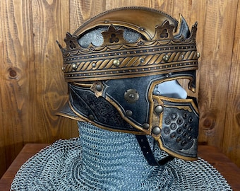 WAR KING leather Helmet - handcrafted- perfect for Larp, cosplay, Renfair, cinema and theatre
