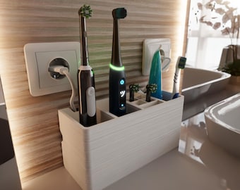 Portacepillos de dientes: oculta los cables, con paso de cables oculto para cepillos de dientes eléctricos. Estación de acoplamiento con integración de cable
