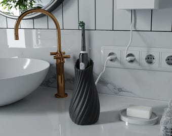 Linkidea Portaspazzolino Elettrico, Portaoggetti da Bagno in Acciaio Inossidabile Portaoggetti, Piano Ventilato 6 Fessure per Dentifricio, Detergente, Pettine, Rasoio (Nero