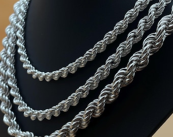 925 Sterling Silver Rope Chain Necklace, Twisted Diamond Cut, Elegant Chunky Gift for Women
