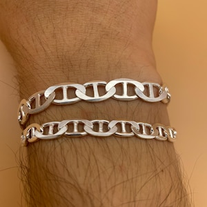 925 Sterling Silver Flat Mariner Chain Bracelet, Anchor Mariner Chain, Italian Solid Silver Bracelet, Gift for Birthday, Curb Link Bracelet