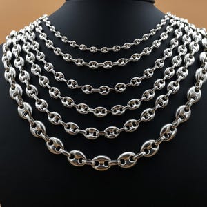 925 Sterling Silver Puffed Mariner Chain Necklace, Anchor Mariner Link Silver Chain, Men&#39;s Silver Chain, Gift for Women, Chunky Men Necklace