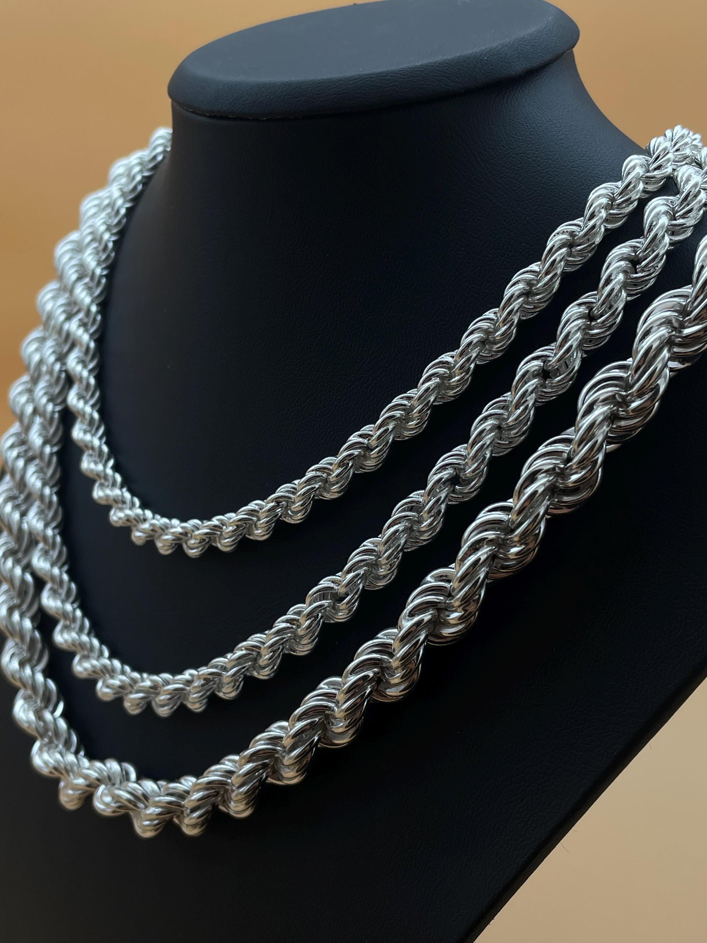 925 Sterling Silver Rope Chain Necklace, Twisted Diamond Cut