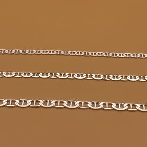 925 Sterling Silver Flat Anchor Mariner Chain Necklace, Flat Mariner Silver Chain, Mariner Link Solid Chain, Gift for Birthday, Men Necklace