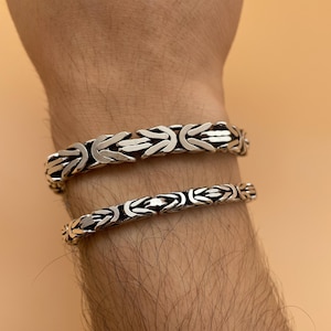 925 Sterling Silver Byzantine Chain Bracelet, Oxidized Bali Byzantine Bracelet, Square Byzantine Chain Bracelet, Men&#39;s Silver Bracelet Gift