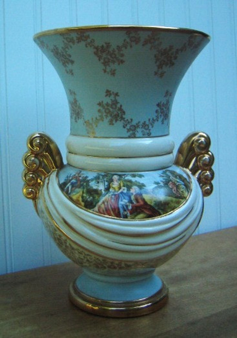 Vintage Abingdon Pottery Vase Victorian Scene Shabby Decor | Etsy