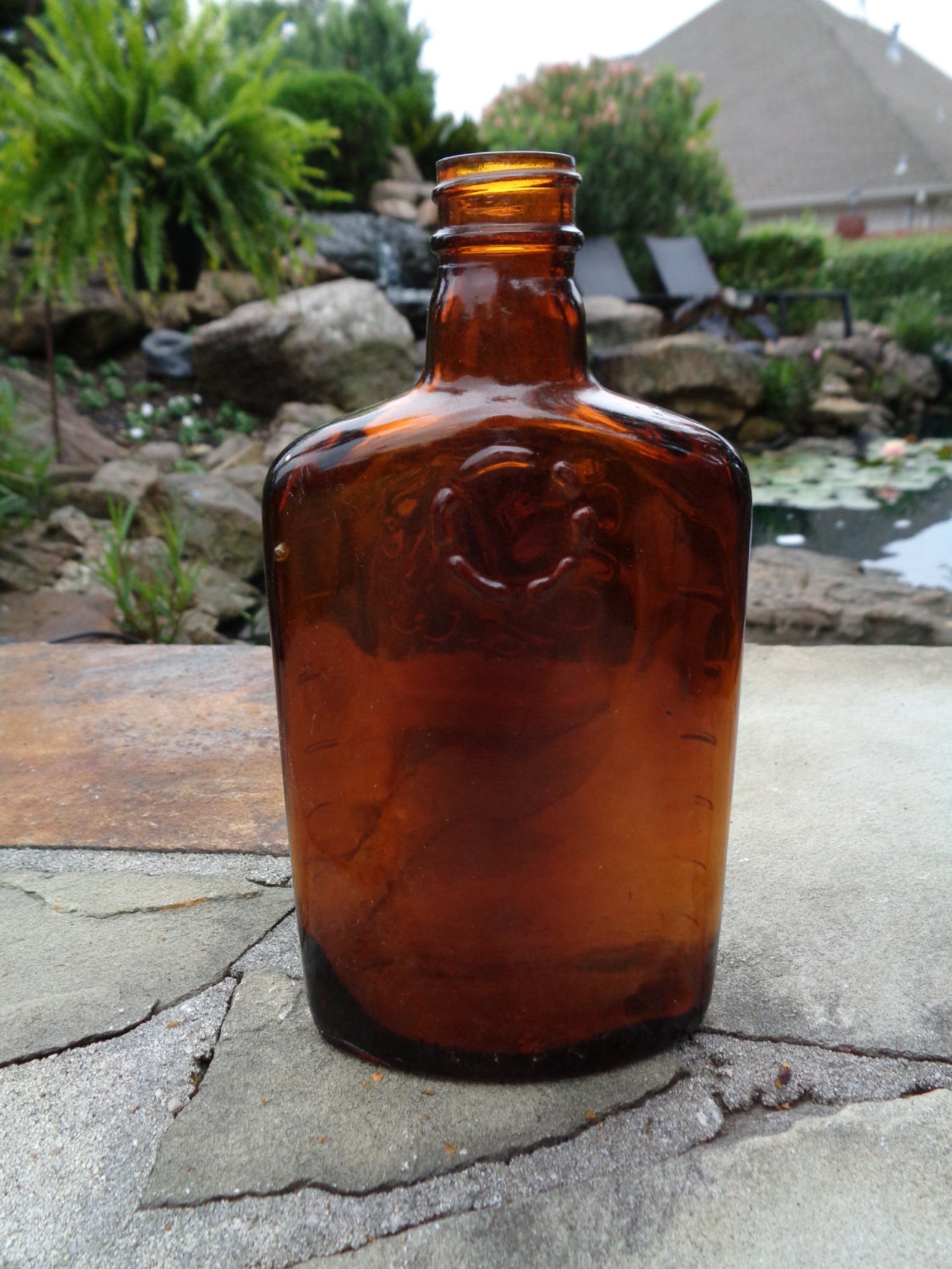 Vintage Amber Glass Whiskey Bottle Flask AA Ancient Age Etsy