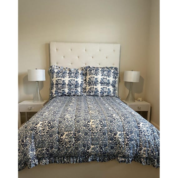 Ralph Lauren QUEEN Tamarind Bird Chinoiserie Comforter Blue White