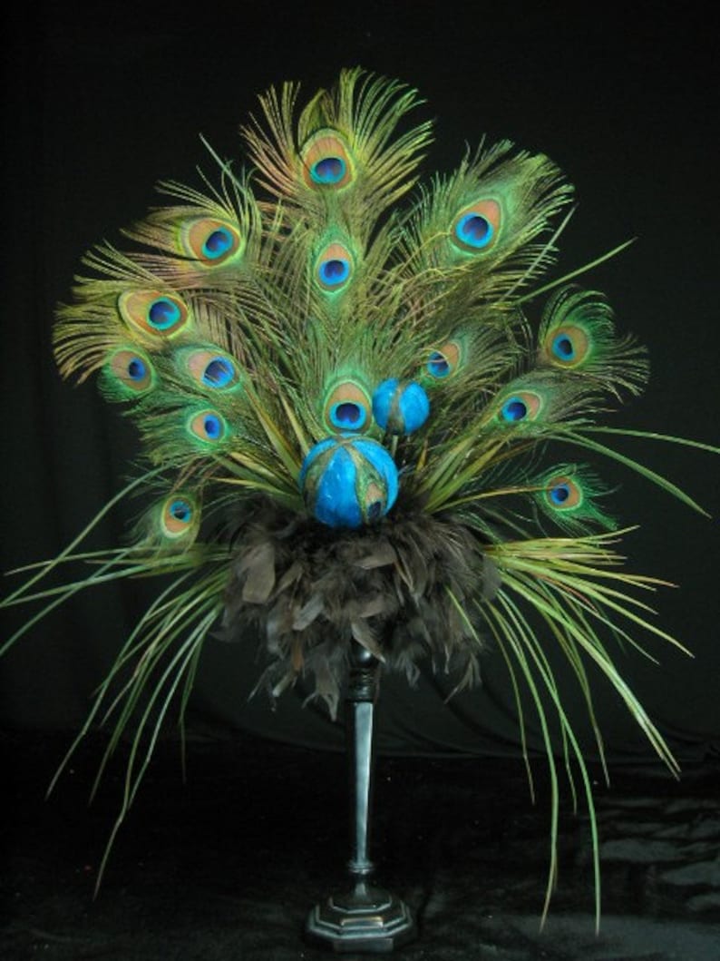 Peacock Feather Ball Floral Arrangement | Etsy