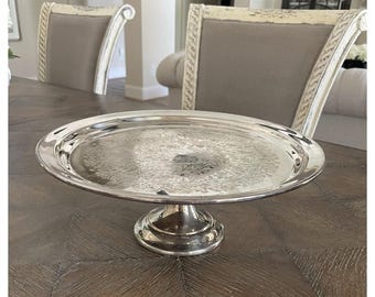 Vtg Reed & Barton Silver Plate Metal Round Pedestal Cake Stand 12" Etched Floral