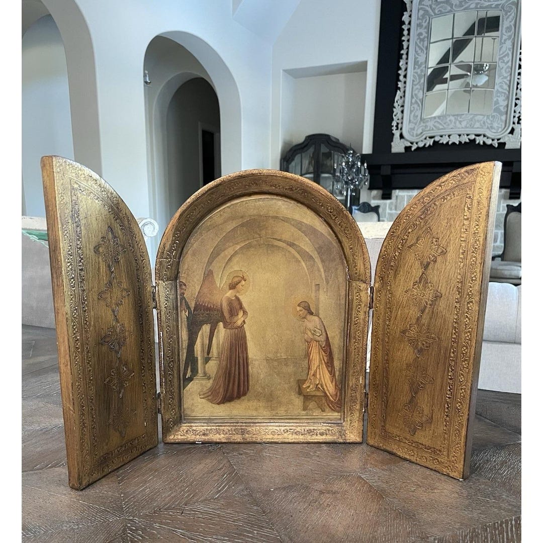 Vtg Ex Lg Gold Gilt the Annunciation Italian Florentine Wood Triptych ...