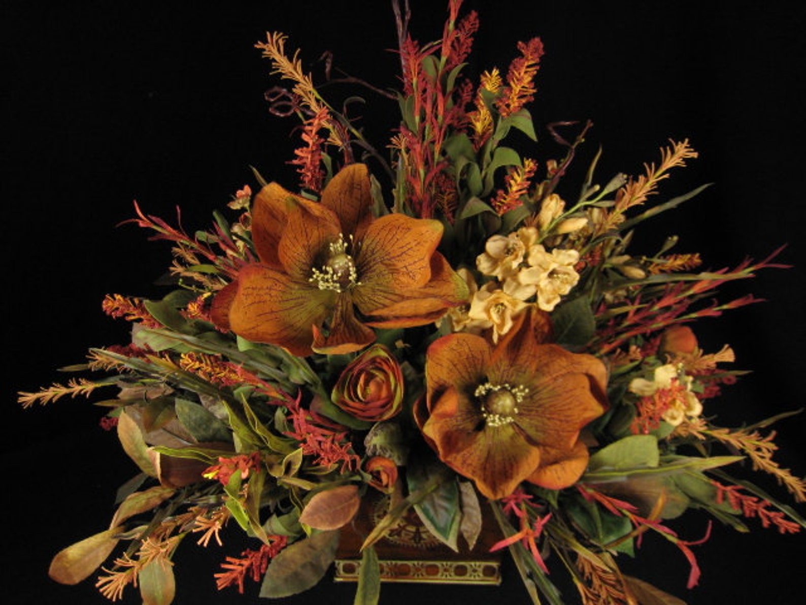 Old World Dining Table Centerpiece Floral Arrangement Rust Etsy