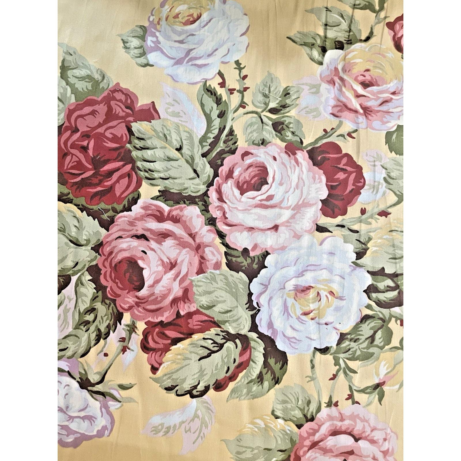 【ビンテージ】Ralph Lauren フルサイズ 花柄フィットシーツ Ralph Lauren Vtg Home Decor Fabric Kathleen Yellow Cabbage Roses