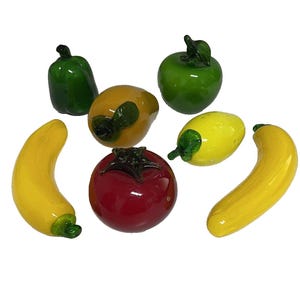 Vintage Lot of 7 Murano Style Handblown Art Glass Fruit & Vegetables Lifesize