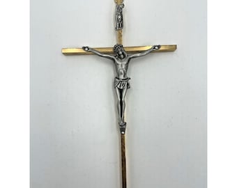 Vintage Gold Tone Crucifix Cross Jesus Christ INRI Religious Wall Hanging 9"