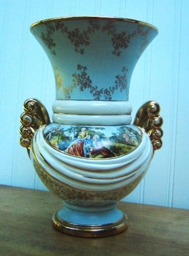 Vintage Abingdon Pottery Vase Victorian Scene Shabby Decor | Etsy