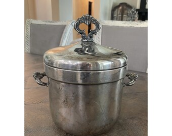 Vtg FB Rogers Ice Bucket Silver Plated Milk Glass Liner Insulated Ornate Handles