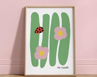 Les Fleurs Nursery Print: Abstract Ladybug & Flowers (Digital Download