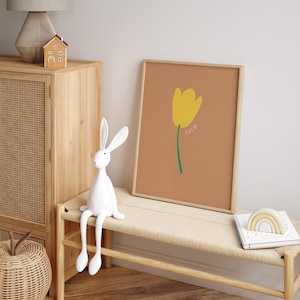 Printable Botanical Tulip Illustration - Minimalist Kids Wall Art, Colorful and Playful Floral Print